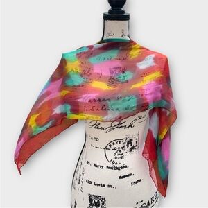 Vintage Red Watercolor Abstract Hand Rolled Silk Scarf